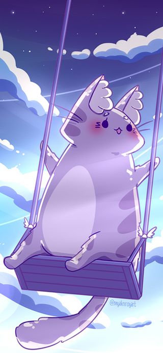 Cat is swinging on a swing in the sky